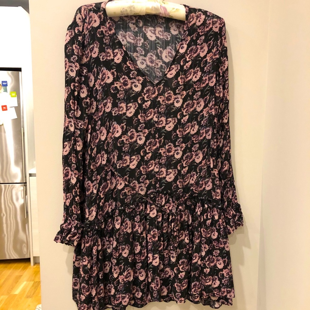 Flowers Long Sleeve Ruffle Dress
